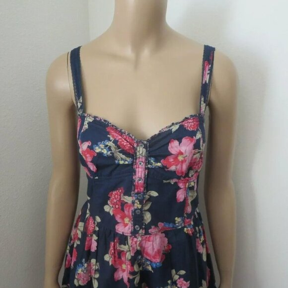 NEW Abercrombie Womens Floral Dress Size Medium Navy Blue Lace Trim - Picture 2 of 9